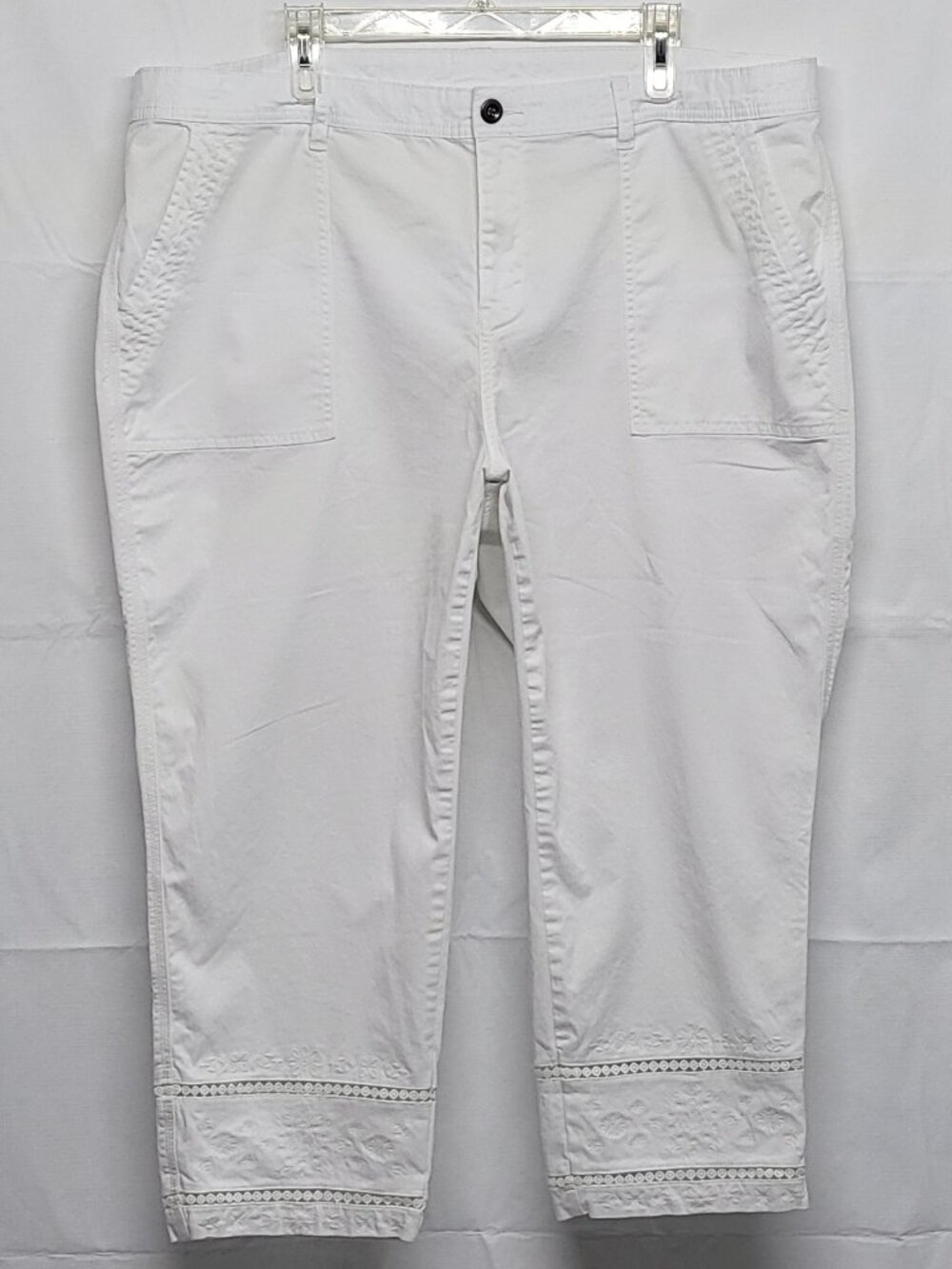 Style & Co Cropped Capri Pants White Womens 20W Lace Embroidered Pockets